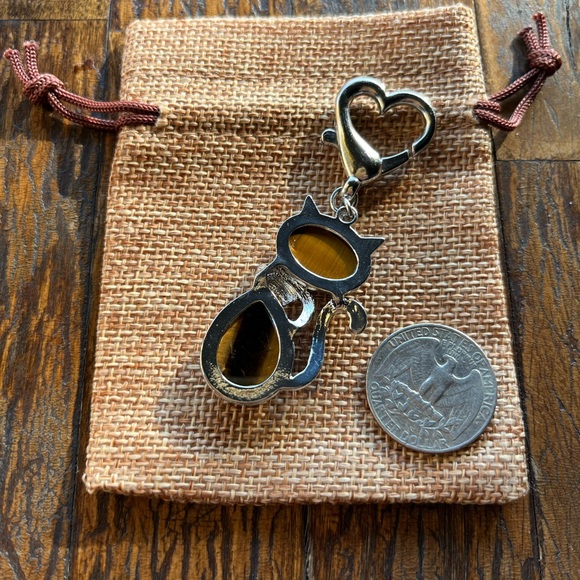 Tigers Eye Cat Keyring Charm Tigers Eye Cat Bag Charm Kitty Cat Crystal Charm - Picture 2 of 3